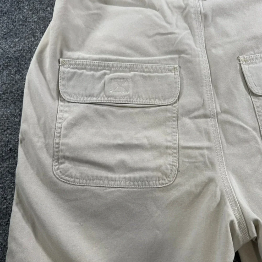 VTG Old Navy Shortalls Women L Vintage Bib Overalls Cotton Relaxed Khaki Tan